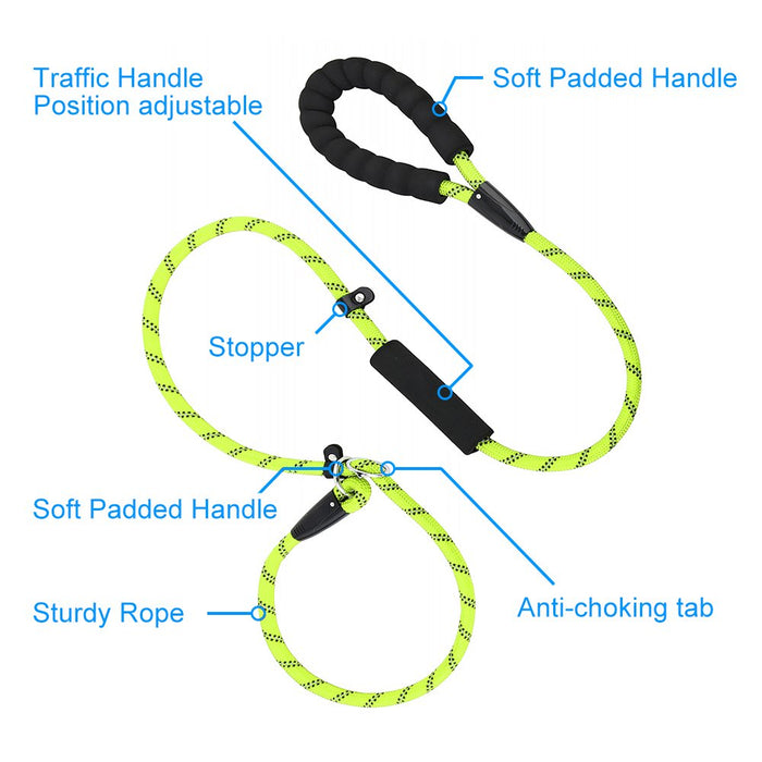 Slip Lead Dog Leash, Anti-Choking with Traffic Padded Two Handles, Reflective Strong Sturdy Heavy Duty Rope Leash, 6FT Dog Training Leash for Medium Large Dogs(6' Green)