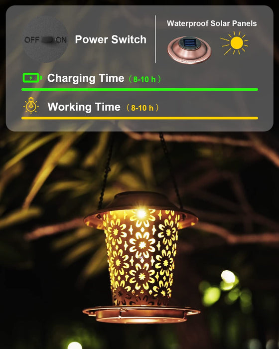 Bird Feeders for Outdoors Hanging Solar Bird Feeder Garden Lantern for outside Patio Decoration Gift for Wild Bird Lovers Metal Easy to Clean and Fill