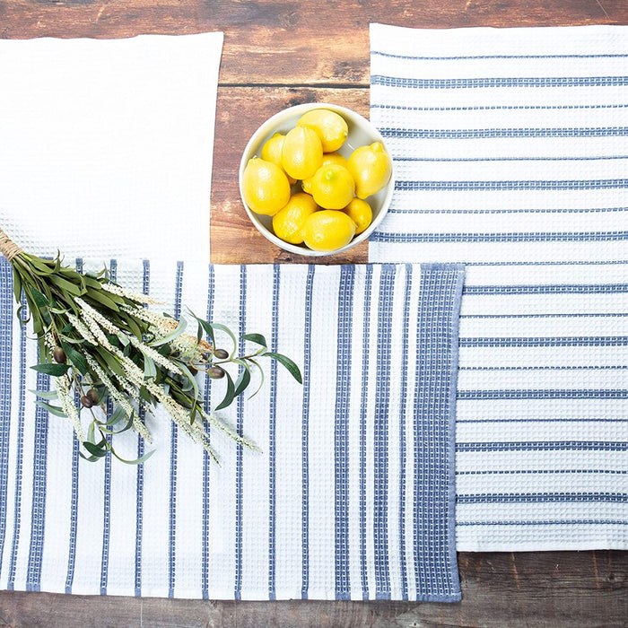 Cotton Waffle Weave Kitchen Towels, Blue, 3 Pack, 28 in X 16 In