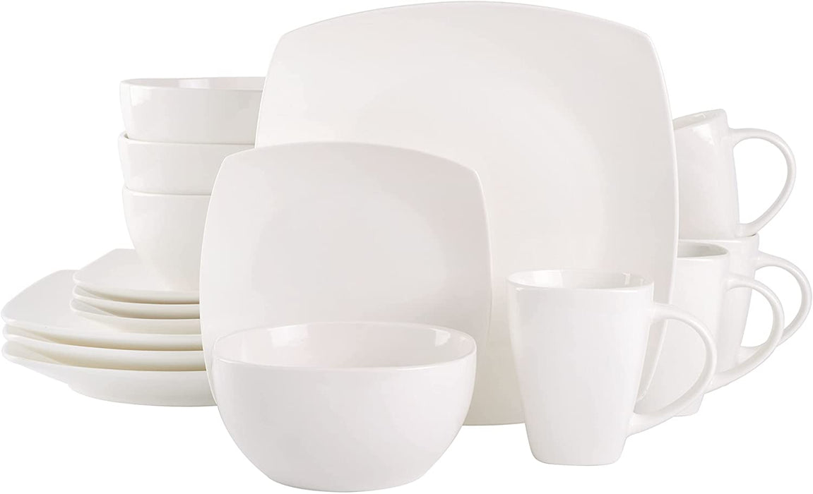 Gibson Soho Lounge 16-Piece Square Reactive Glaze Dinnerware Set, Red