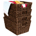 Set of 4 Multipurpose Stackable Seagrass Laundry Organizer Tote Baskets W/ Insert Handles - Brown