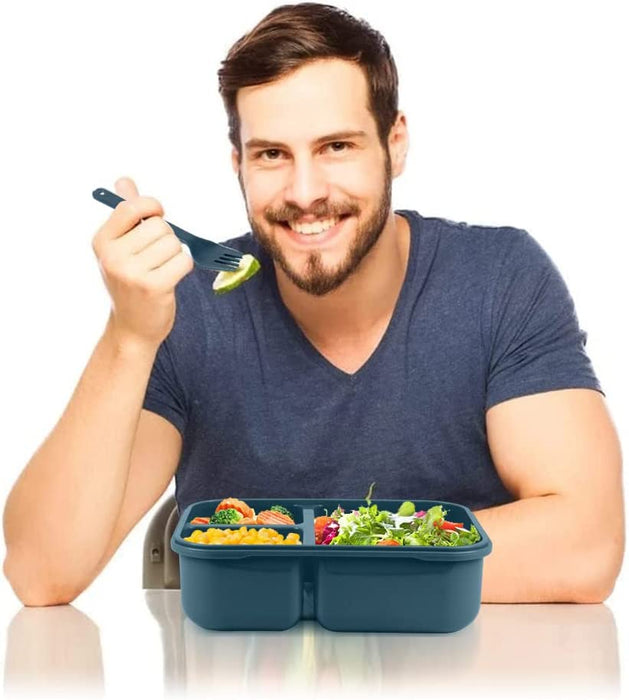 Bento Box, Bento Box for Adults, 49 OZ 3 Compartments Bento Lunch Box with Spoon & Fork, Leakproof Bento Box, Microwave Safe
