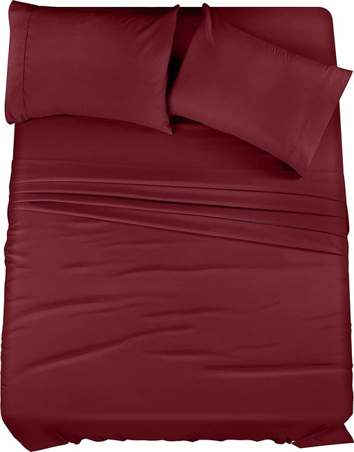 Queen Bed Sheets Set - 4 Piece Bedding - Brushed Microfiber - Shrinkage and Fade Resistant - Easy Care (Queen, Red Burgundy)