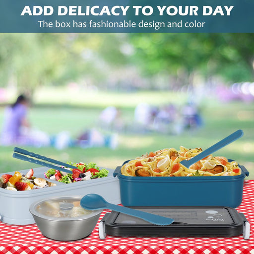 Bento Box 1050Ml Lunch Box 2 Layers Leak-Proof Lunch Containers with Spoon Fork Chopsticks for School Office