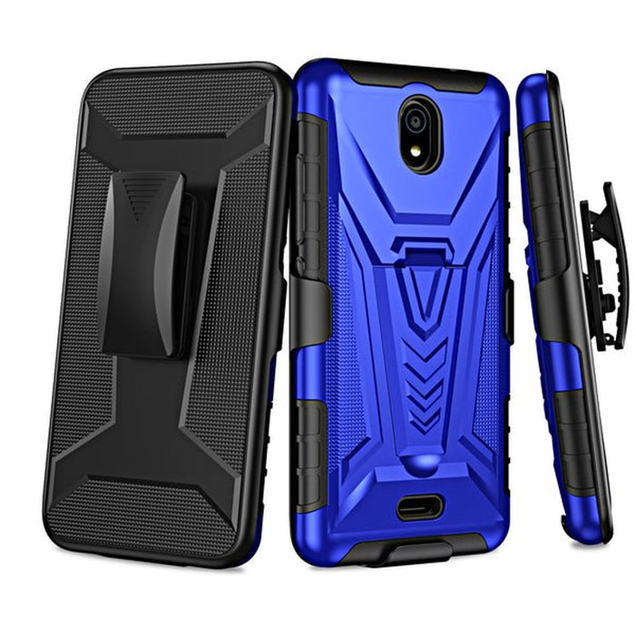 for Nokia C100 Case Kickstand with Tempered Glass Screen Protector Shock Proof Hybrid Cover with Phone Belt Clip Holster - Blue
