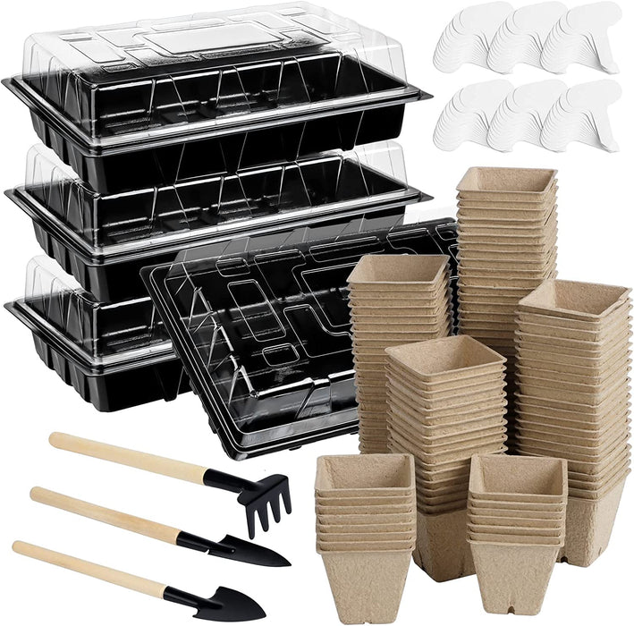 247 Pack Seed Starter Kit Including Peat Pots for Seedlings Seed Starter Tray with Plant Labels, Tool, Plastic Growing Trays Germination Tray Paper Seedling Cups for Indoor Outdoor Garden