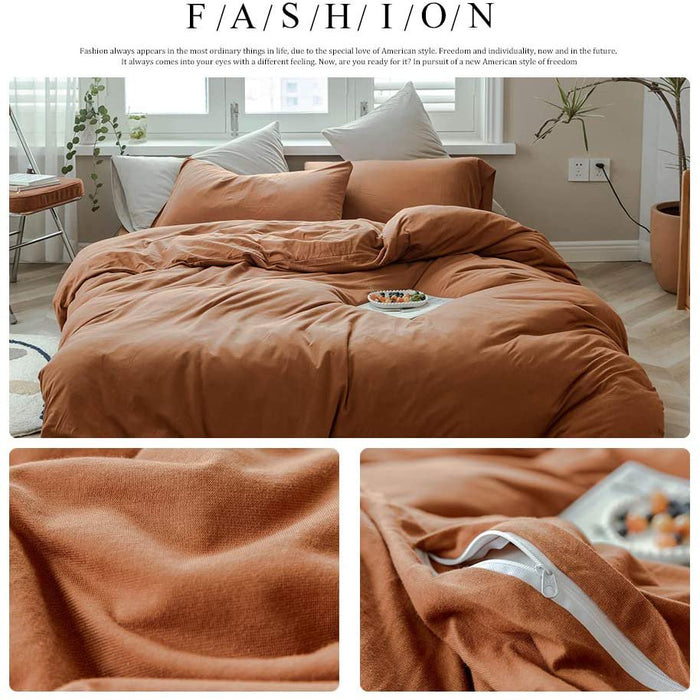 MKXI Caramel Pumpkin Duvet Cover Queen Size，Solid Brown Bedding Set，Soft Jersey Cotton Simple Bedroom Collection，Solid Color Adults Bedding