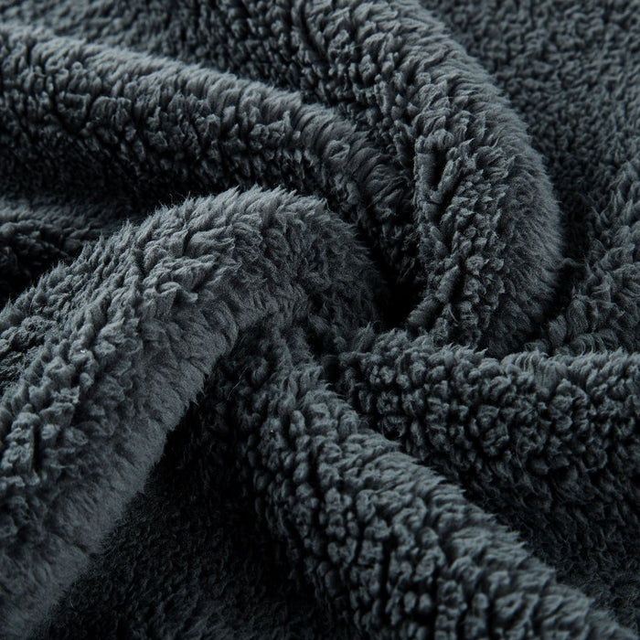 Reversible 2-Tone Sherpa Dual Layer Throw Blanket, 50" X 60", Recycled Polyester, Dark Gray and Light Gray
