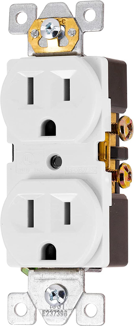 Ultrapro GE Duplex Heavy-Duty Receptacle, White, Wall Outlet, Reinforced Yoke, Self-Grounding Clip, 3 Prong, Supports 15A, UL Listed, 42157