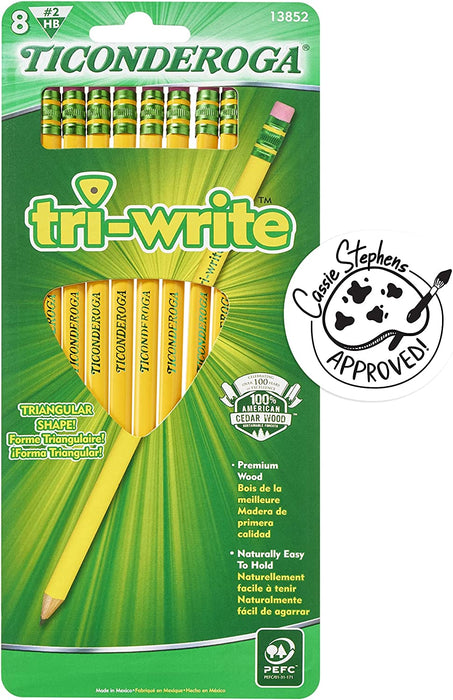 Ticonderoga Tri-Write Triangular Pencils, Wood-Cased #2 HB Soft, Yellow, 12-Pack (13856)