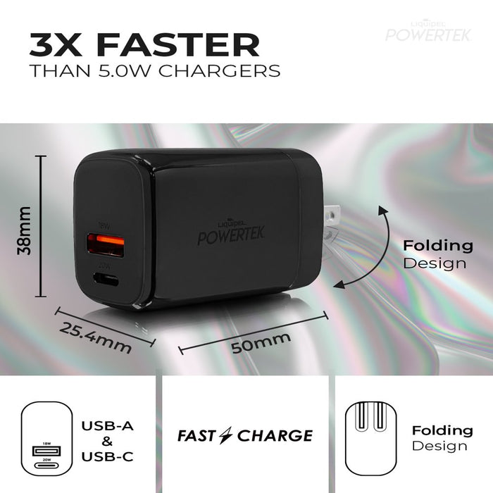 38W PD USB C 20W and USB a 18W Dual Port Wall Charger, Fast Charging Phone Wall Block Power Adapter Cube and Foldable Plug, Compatible with Iphone, Ipad, Iwatch, Galaxy, Android