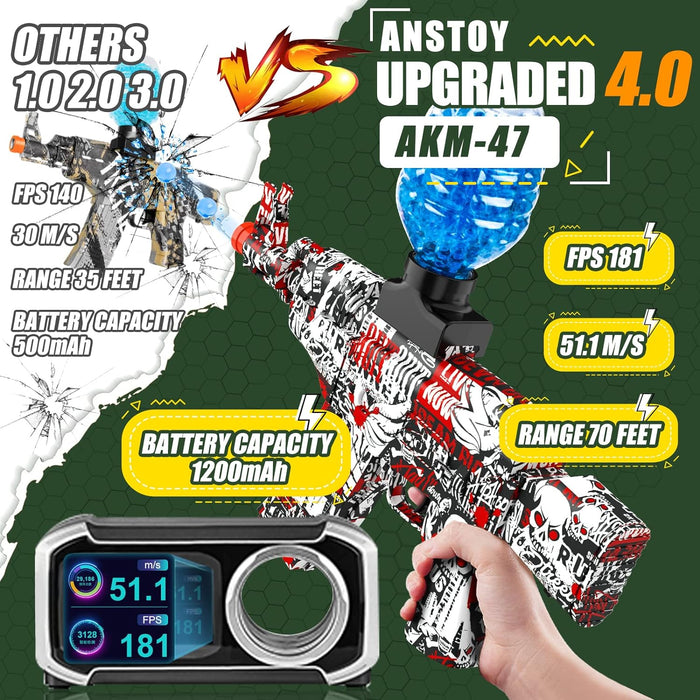 Electric with Gel Ball Blaster AEG AKM-47 Splatter Ball Blaster for Splat Gun Automatic Outdoor Activities-Boys and Girls Fighting Shooting Team Game (Red)