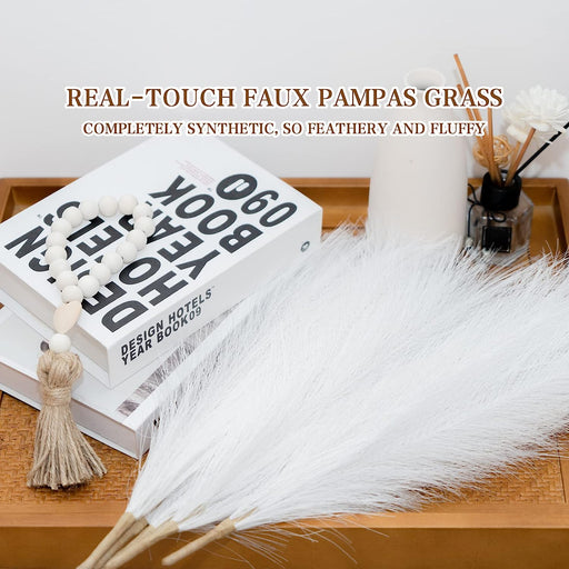 Faux Pampas Grass, Set of 10 Small 17” Stems White Artificial Pampas Grass Decor Fluffy Artificial Florals Minimalist Wedding Home Decor Grass