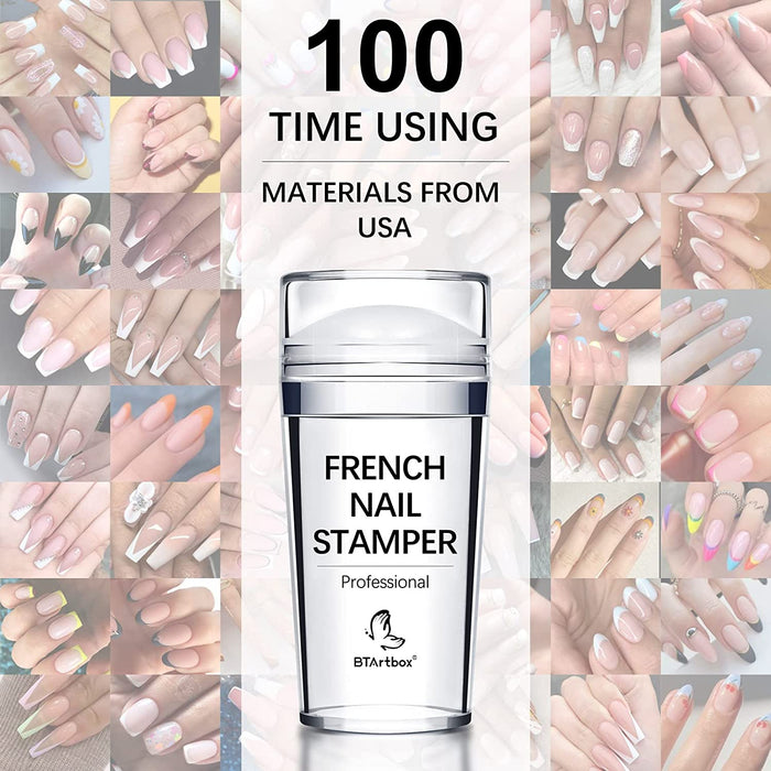French Nail Stamper -  French Tip Nail Tools with Nail Scraper and Replaceable Stamper Head, 100-Time Using Silicone Nail Stamper Kit for Gel Nail Polish DIY Nail Art Tools