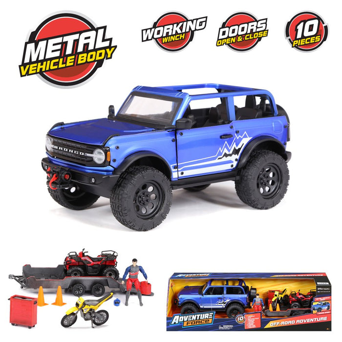 Adventure Force Metal Vehicle Deluxe Play Set Bronco Truck, ATV, Bike, Child Ages 3 and Up