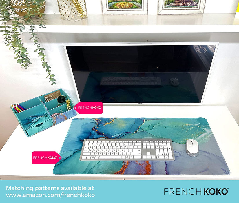 Large Mouse Pad, Long Desk Mat Keyboard Pad Desktop Accessories Home School College Decor Supplies Pretty Mousepad Big Computer Office Essentials Women Girls XL Cute Marble Teal