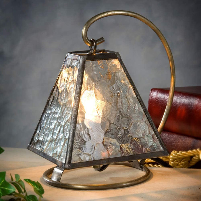 Small Lamp Tiffany Style Stained Glass Decorative Accent Night Light Table Top Mission Home Décor Bedroom, Bathroom, Nursery Clear J Devlin Lam 651