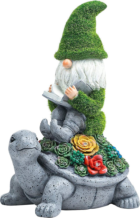 Garden Statue Gnome Cute - Large Outdoor Gnome Statue Sculptures with Solar Lights, Resin Gnome Figurine Sitting on Turtle with Umbrella for Home Patio Yard Lawn Porch Decorations