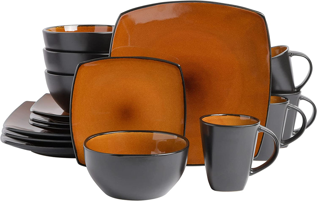 Gibson Soho Lounge 16-Piece Square Reactive Glaze Dinnerware Set, Red