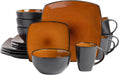 Gibson Soho Lounge 16-Piece Square Reactive Glaze Dinnerware Set, Red