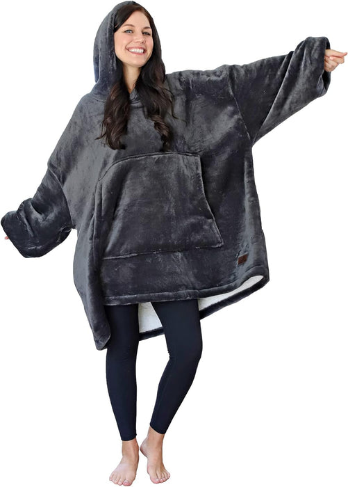 Oversized Blanket Hoodie Sweatshirt, Wearable Sherpa Lounging Pullover for Adults Women Men
