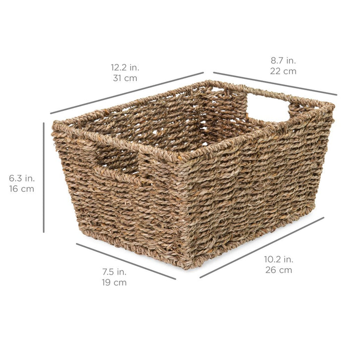 Set of 4 Multipurpose Stackable Seagrass Storage Laundry Organizer Baskets W/ Handles - Natural