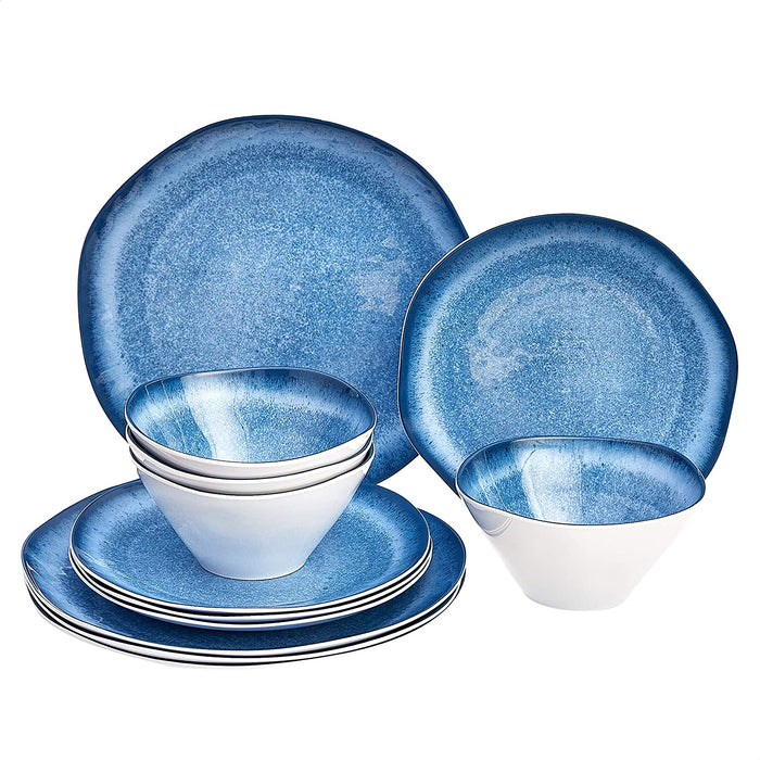 Melamine Dinnerware Set, Service for 4, Traditional Blue and White - Set of 12