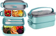 Stainless Steel Bento Box for Adults&Kids,Japanese Leakproof Lunch Box Divided Food Meal Storage Containers Set Stackable 2 Layer for Children School Picnic Blue