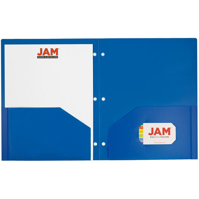 JAM Paper Heavy Duty 3 Hole Punch Folders, 2 Pocket, Assorted Colors, 6 per Pack