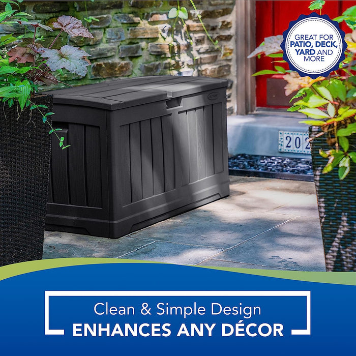 50-Gallon Outdoor Resin Patio Deck Storage Box with Seat, Peppercorn