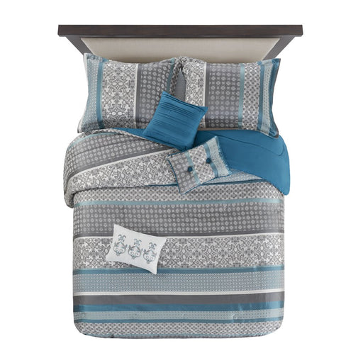 Mainstays 7-Piece Princeton Woven Jacquard Comforter Set, Teal Stripe, Full/Queen