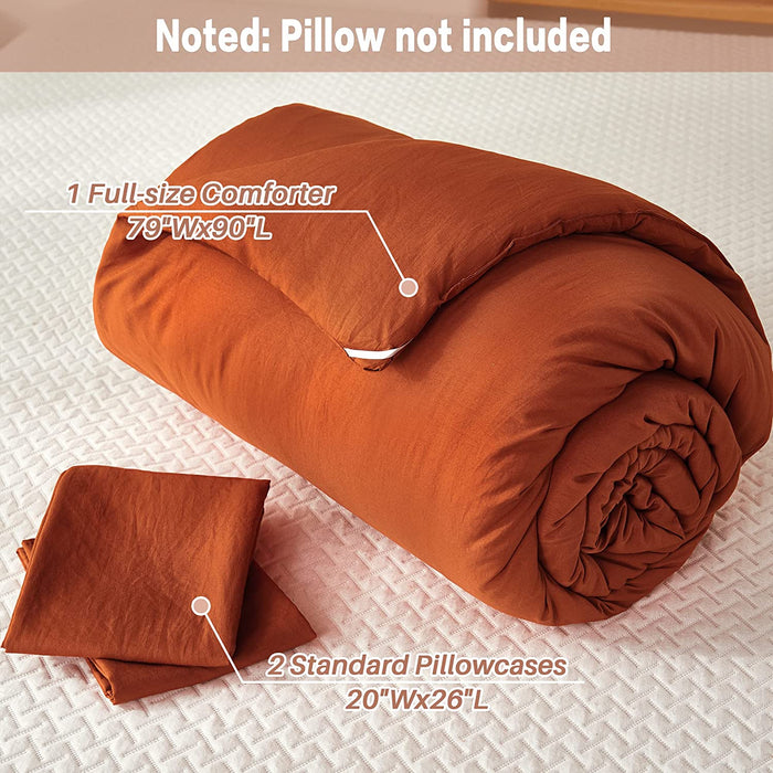 Boho Comforter Full Size Set Burnt Orange, 3 Pieces Bed Solid Terracotta Lightweight Bedding Comforter Set, Rust Fluffy Winter Quilted Blanket Set (79X90In Comforter & 2 Pillowcases)