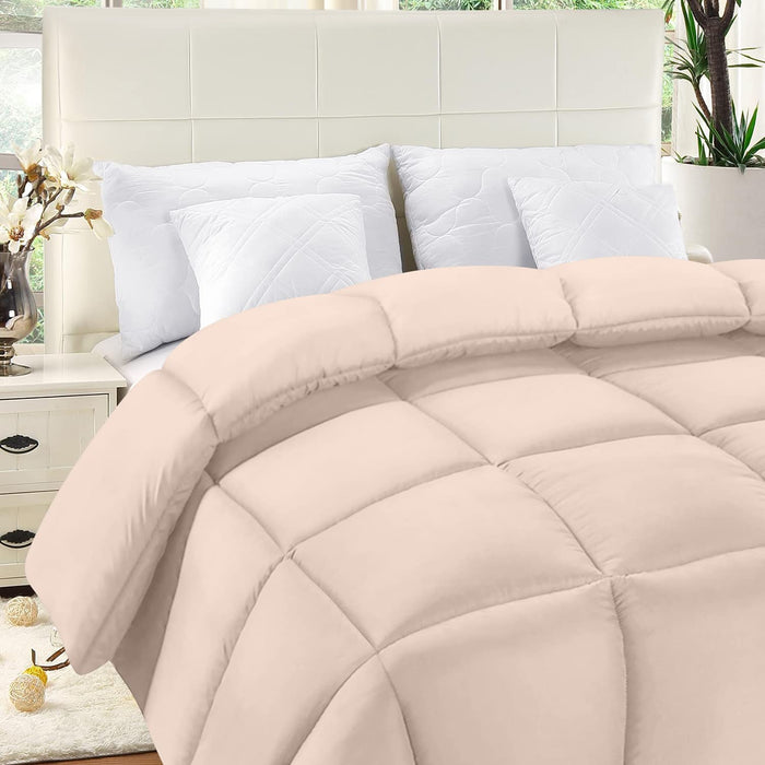Comforter Duvet Insert - Quilted Comforter with Corner Tabs - Box Stitched down Alternative Comforter (King, Beige)