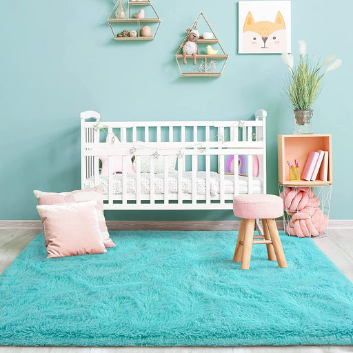 Ultra Soft Fluffy Area Rug for Bedroom Living Room Home Decor, Plush Shaggy Rug for Playroom Dorm Room, Upgraded Furry Rugs for Teen Girls Kids Room Decor, Nursery Rug, 4X6 Feet Teal Blue