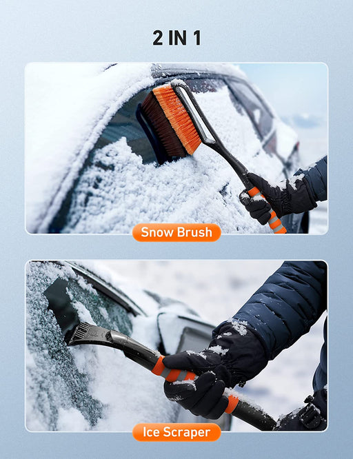 27 Inch Snow Brush and Detachable Ice Scraper with Ergonomic Foam Grip for Cars, Trucks, Suvs (Heavy Duty ABS, PVC Brush)
