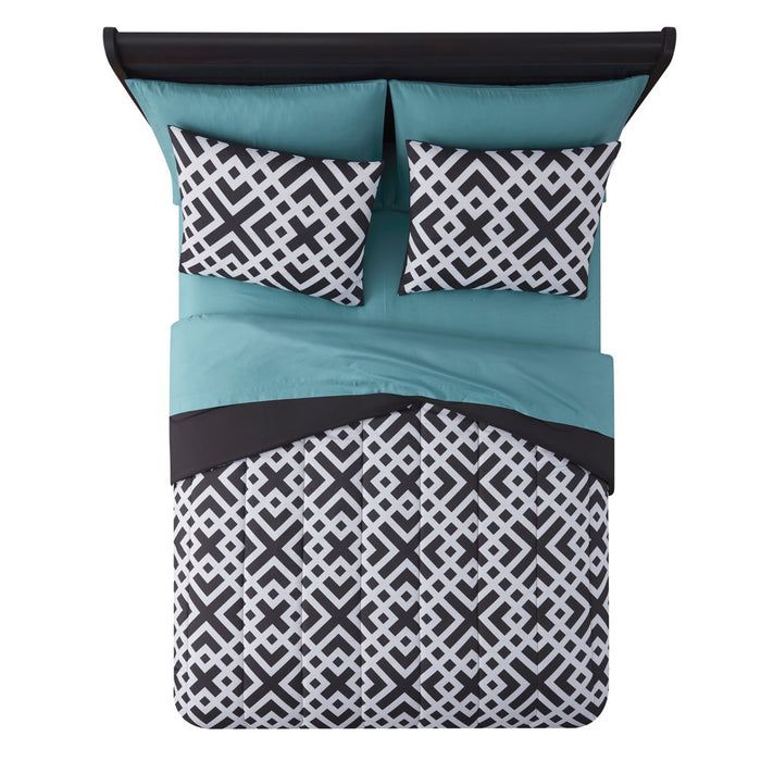 Mainstays Black Geometric 8 Piece Bed in a Bag Comforter Set with Sheets, King