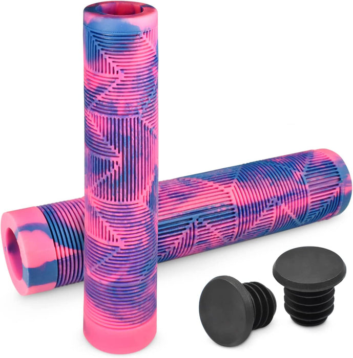 MTB BMX Scooter Grips - Handlebar Bicycle Grips for Flat Straight Bars like BMX, MTB, Scooter; Rubber Non-Slip Grip to Match Any Bike or Scooter