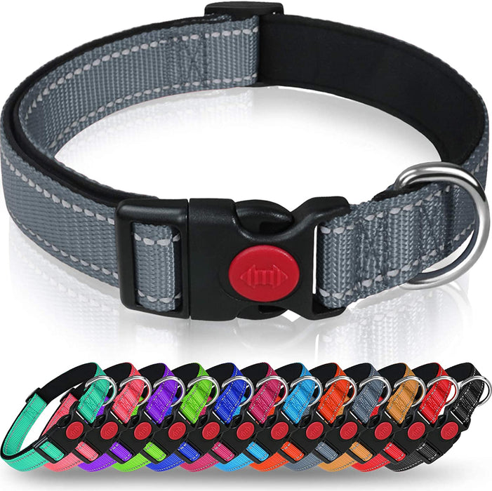 Reflective Dog Collar with Safety Locking Buckle, Adjustable Nylon Pet Collars for Extra Large Dogs, Red