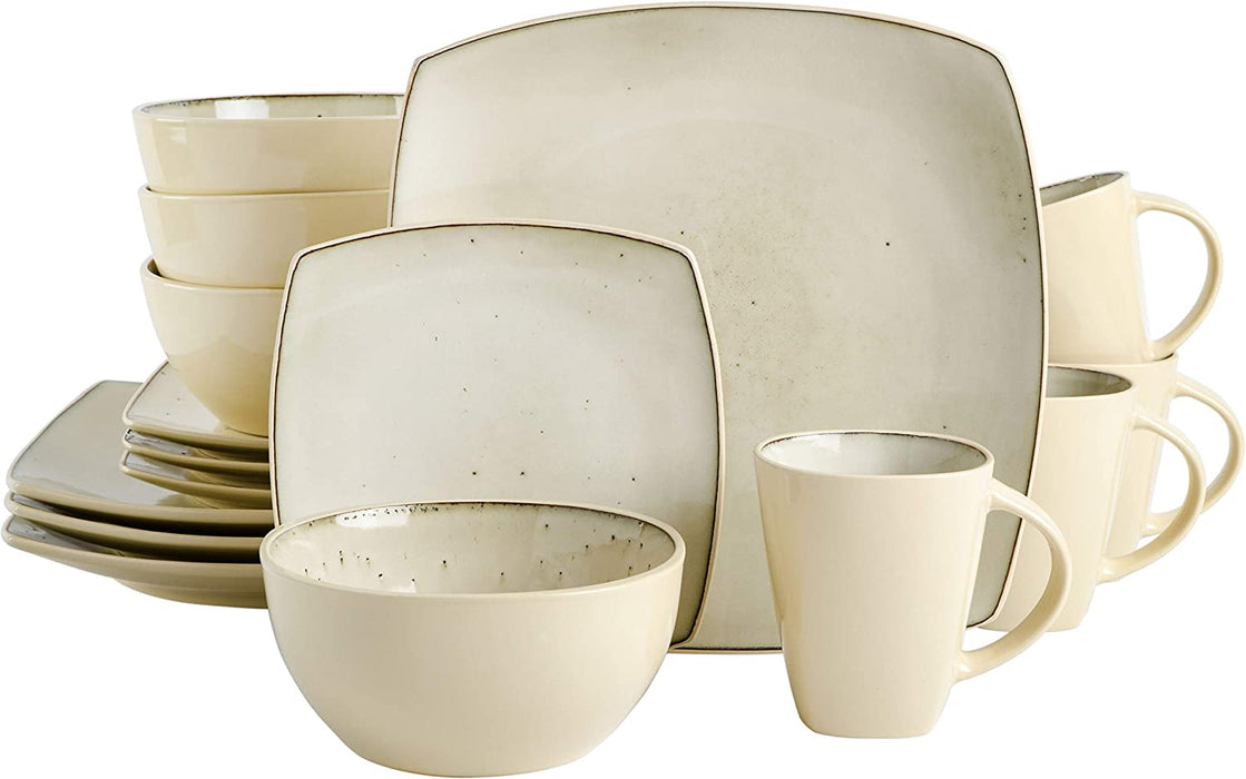 Gibson Soho Lounge 16-Piece Square Reactive Glaze Dinnerware Set, Red