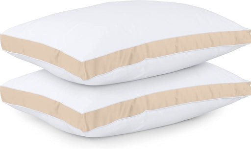 Bed Pillows for Sleeping Queen Size (Beige), Set of 2, Cooling Hotel Quality, Gusseted Pillow for Back, Stomach or Side Sleepers