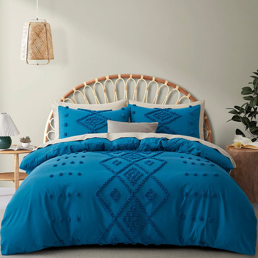 Oli Anderson Tufted Duvet Cover Queen Size, Soft and Lightweight Duvet Covers Set for All Seasons, 3 Pieces Boho Embroidery Shabby Chic Bedding Set (Turquoise, Queen, 90’’ X 90’’)