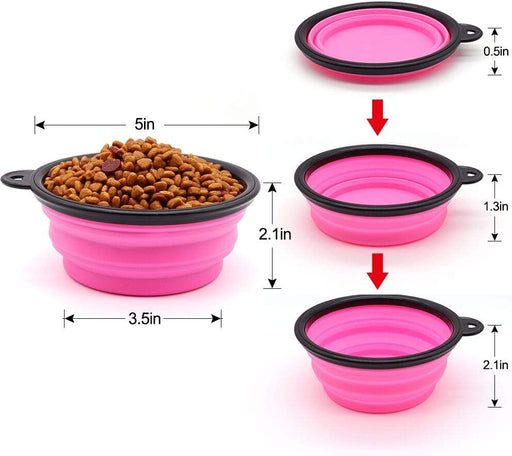 Collapsible Dog Bowl, 2 Pack Collapsible Dog Water Bowls for Cats Dogs, Portable Pet Feeding Watering Dish for Walking Parking Traveling with 2 Carabiners (Small, Orange+Pink)