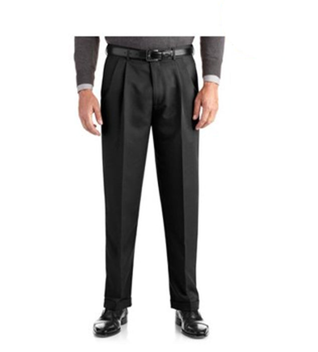 Big & Tall Men'S Pleated Cuffed Microfiber Dress Pants with Adjustable Waistband