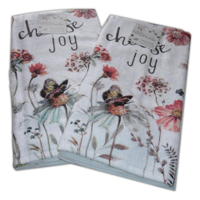 Set of 2 CHOOSE JOY Terry Cloth Kitchen Towels, by Kay Dee