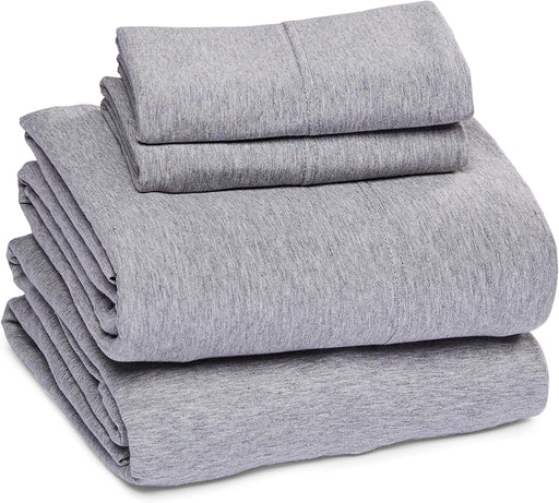 Cotton Jersey Bed Sheet Set - 4 Pcs, Full, Light Gray