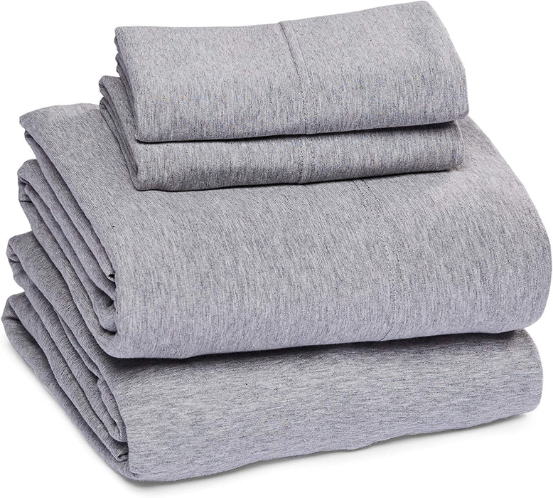 Cotton Jersey Bed Sheet Set - 4 Pcs, Full, Light Gray
