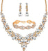 3/4 Pieces Women Jewelry Set Rhinestone Crystal Bride Statement Choker Necklace Tiara Crown Link Bangle Bracelet Teardrop Dangle Earrings Set for Wedding Party
