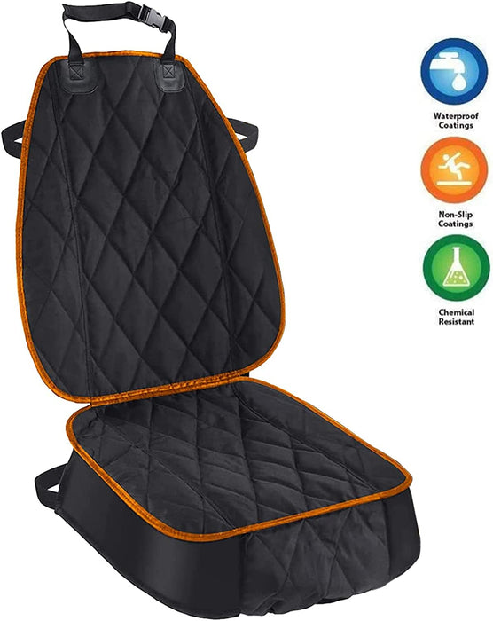 Dog Car Seat Cover for Pets Front Seat Protector, Thicked 600D Heavy Duty Water-Resitant & Wear-Resistant Durable Nonslip Padded with Side Flaps Fits Most of Cars Trucks Suvs (Orange)