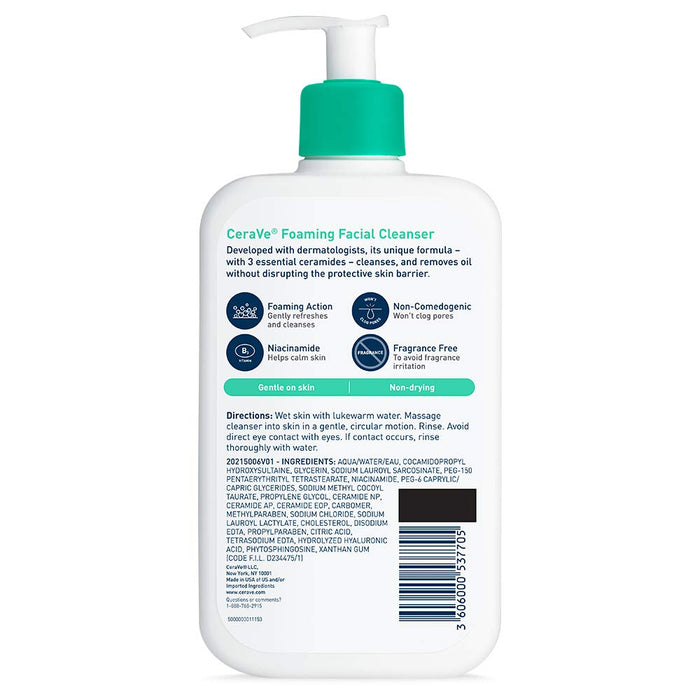 Foaming Facial Cleanser | Daily Face Wash for Oily Skin with Hyaluronic Acid, Ceramides, and Niacinamide| Fragrance Free Paraben Free | 16 Fluid Ounce