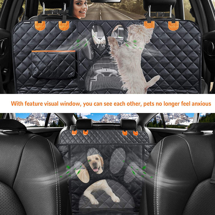 Upgraded Dog Seat Covers with Mesh Visual Window 100% Waterproof Dog Car Seat Cover Nonslip Pet Seat Cover for Back Seat with Storage Pockets, Washable Dog Hammock for Cars Trucks and Suvs